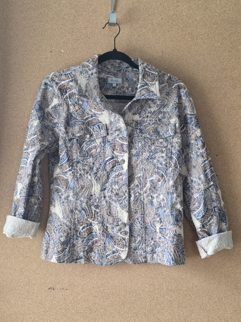 Analogy Paisley Button Snap Shirt L Boho Western Blue Beige Jacket